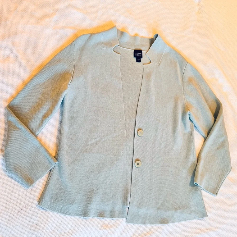 EILEEN FISHER Silk Cotton Pale Sage Green Women's Sweater Cardigan Jacket